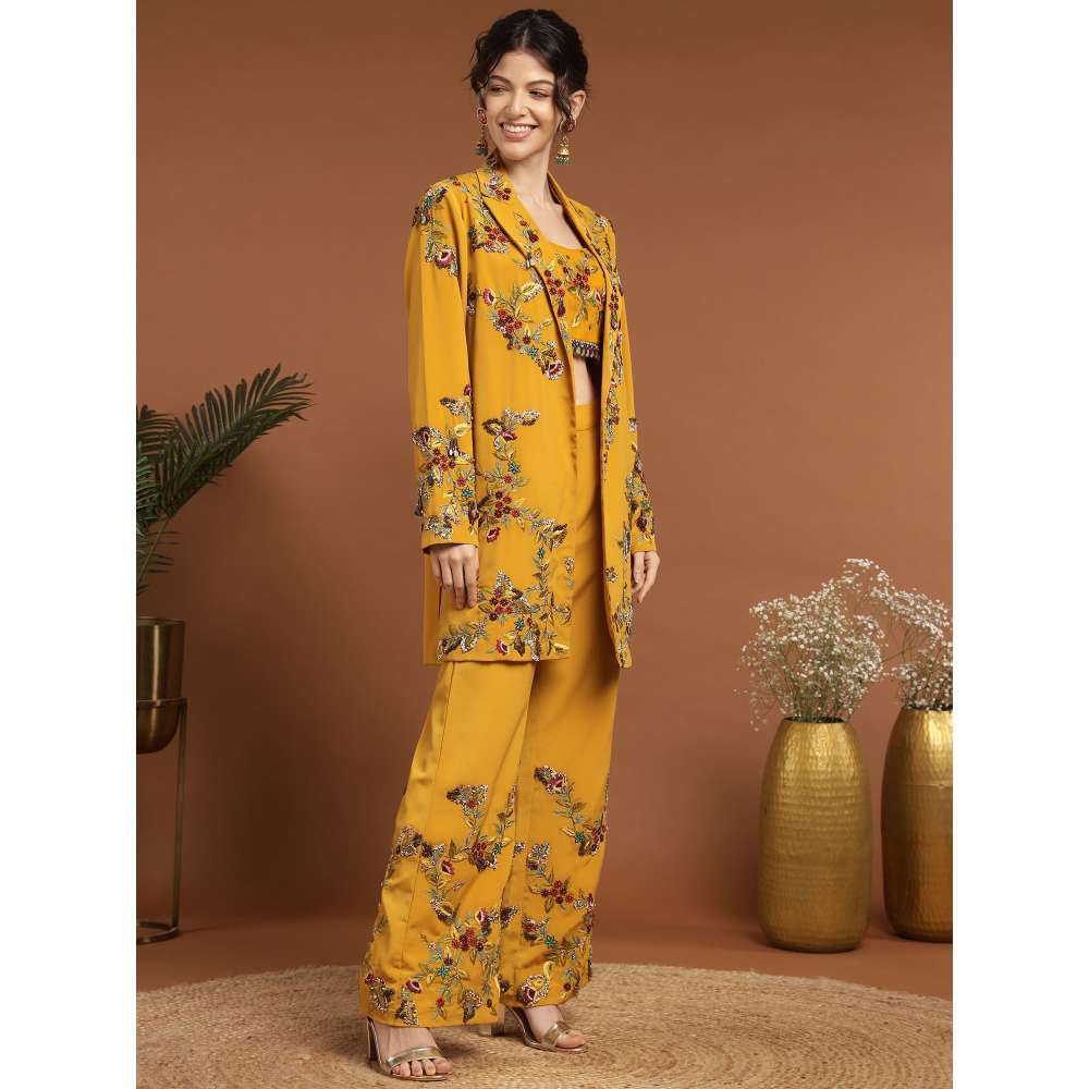 RIRASA Draven Crepe Mustard Bustier with Pants and Jacket (Set of 3)