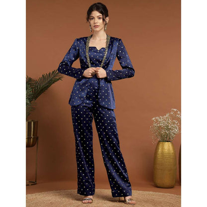 RIRASA Madhava Satin Royal Blue Bustier with Pants and Jacket (Set of 3)
