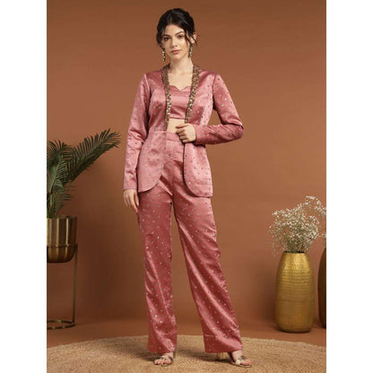 RIRASA Sarujana Satin Pink Bustier with Pants and Jacket (Set of 3)