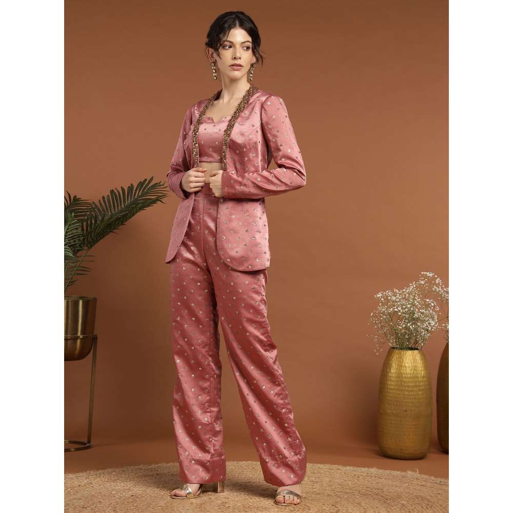 RIRASA Sarujana Satin Pink Bustier with Pants and Jacket (Set of 3)