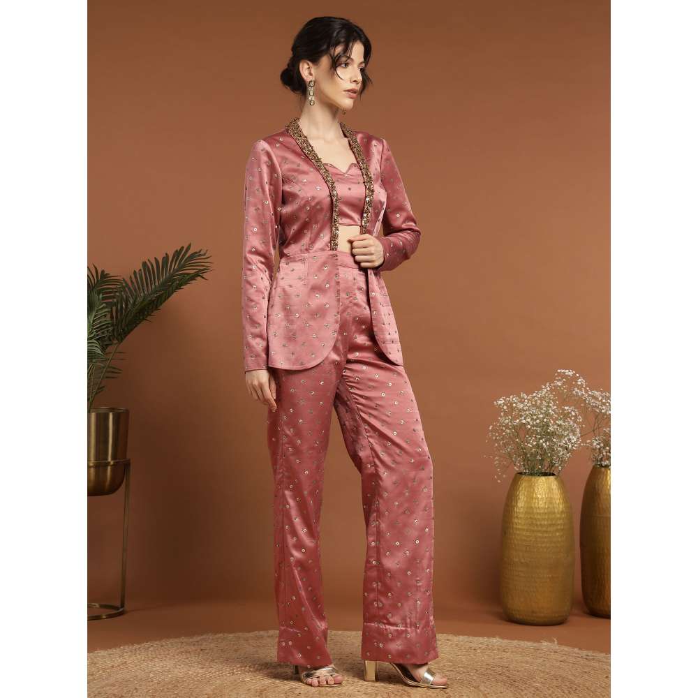 RIRASA Sarujana Satin Pink Bustier with Pants and Jacket (Set of 3)