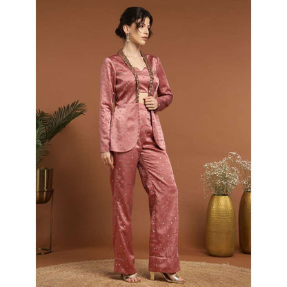 RIRASA Sarujana Satin Pink Bustier with Pants and Jacket (Set of 3)