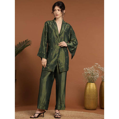 RIRASA Adbhuta Tissue Green Bustier with Pants and Jacket (Set of 3)