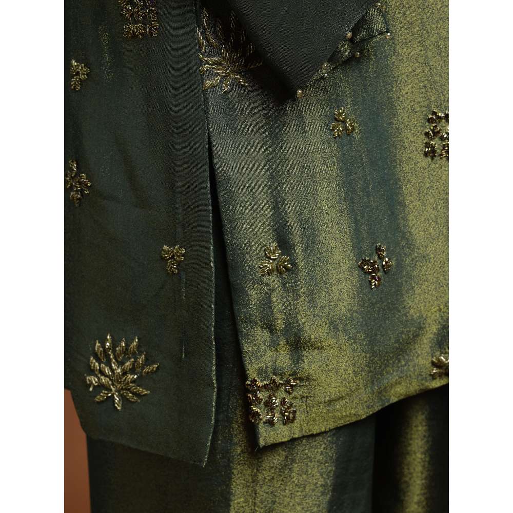 RIRASA Adbhuta Tissue Green Bustier with Pants and Jacket (Set of 3)
