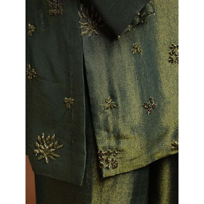RIRASA Adbhuta Tissue Green Bustier with Pants and Jacket (Set of 3)