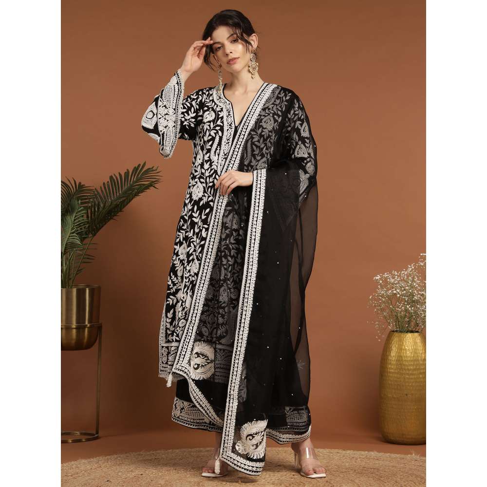 RIRASA Vrisha Georgette Black Kurta with Pant and Dupatta (Set of 3)
