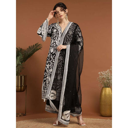 RIRASA Vrisha Georgette Black Kurta with Pant and Dupatta (Set of 3)