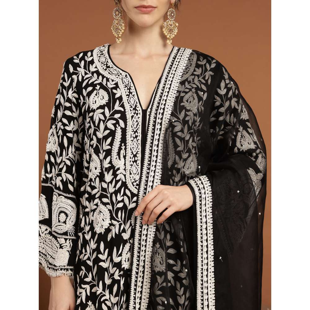 RIRASA Vrisha Georgette Black Kurta with Pant and Dupatta (Set of 3)