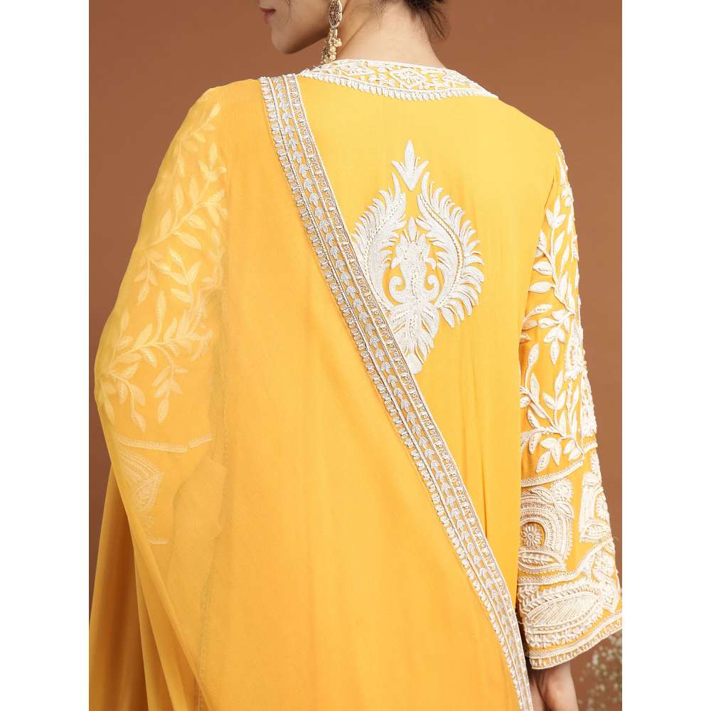 RIRASA Mohish Georgette Yellow Kurta with Pant and Dupatta (Set of 3)