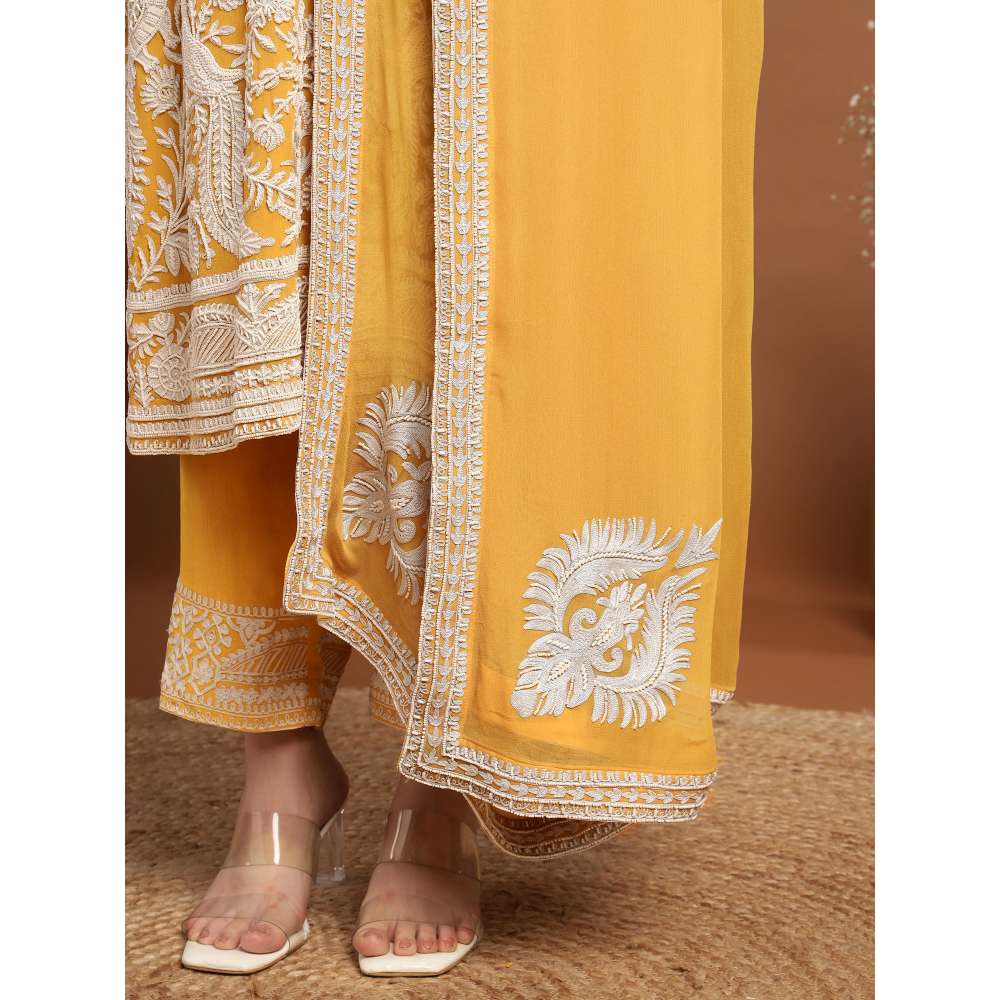 RIRASA Mohish Georgette Yellow Kurta with Pant and Dupatta (Set of 3)