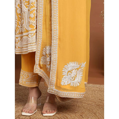 RIRASA Mohish Georgette Yellow Kurta with Pant and Dupatta (Set of 3)
