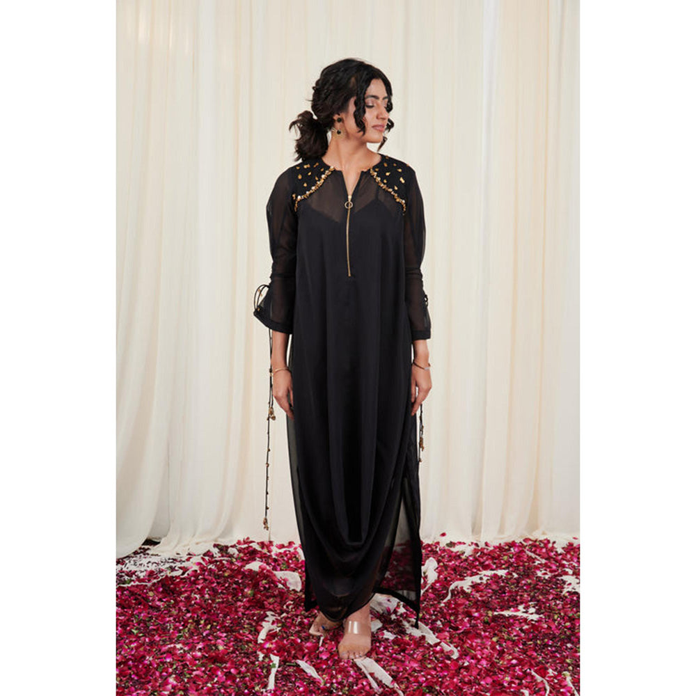 RIRASA Utsanga Black Georgette Hand Embroidered Dress