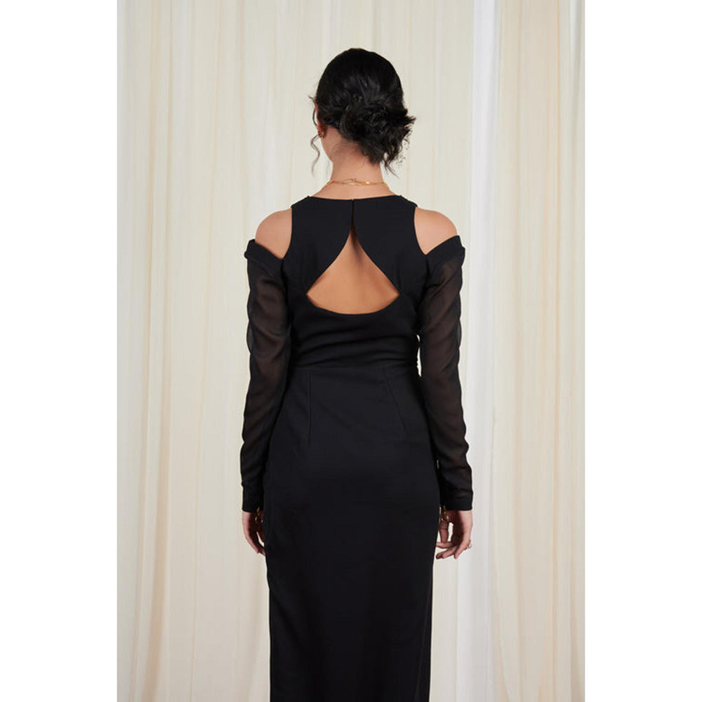 RIRASA Ardhapataka Black Embroidered Drape Dress