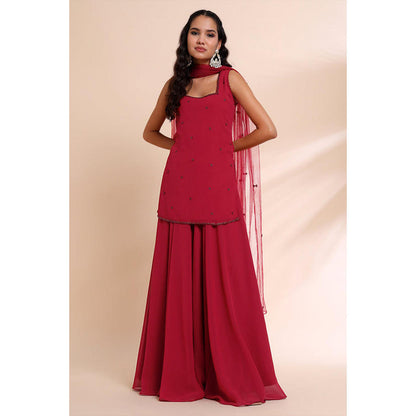 RIRASA Sucitra Red Kurta With Sharara And Dupatta