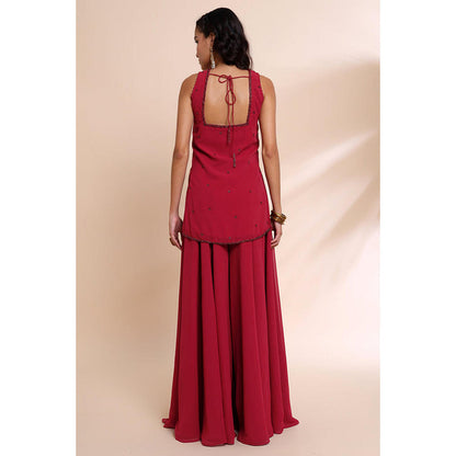 RIRASA Sucitra Red Kurta With Sharara And Dupatta
