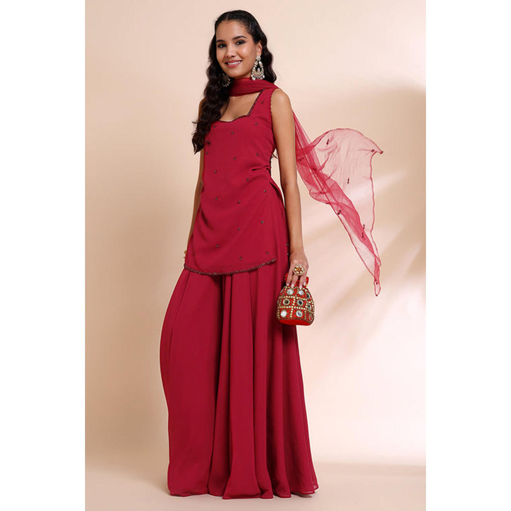 RIRASA Sucitra Red Kurta With Sharara And Dupatta