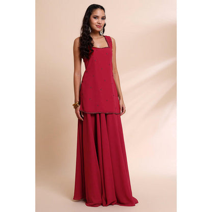 RIRASA Sucitra Red Kurta With Sharara And Dupatta