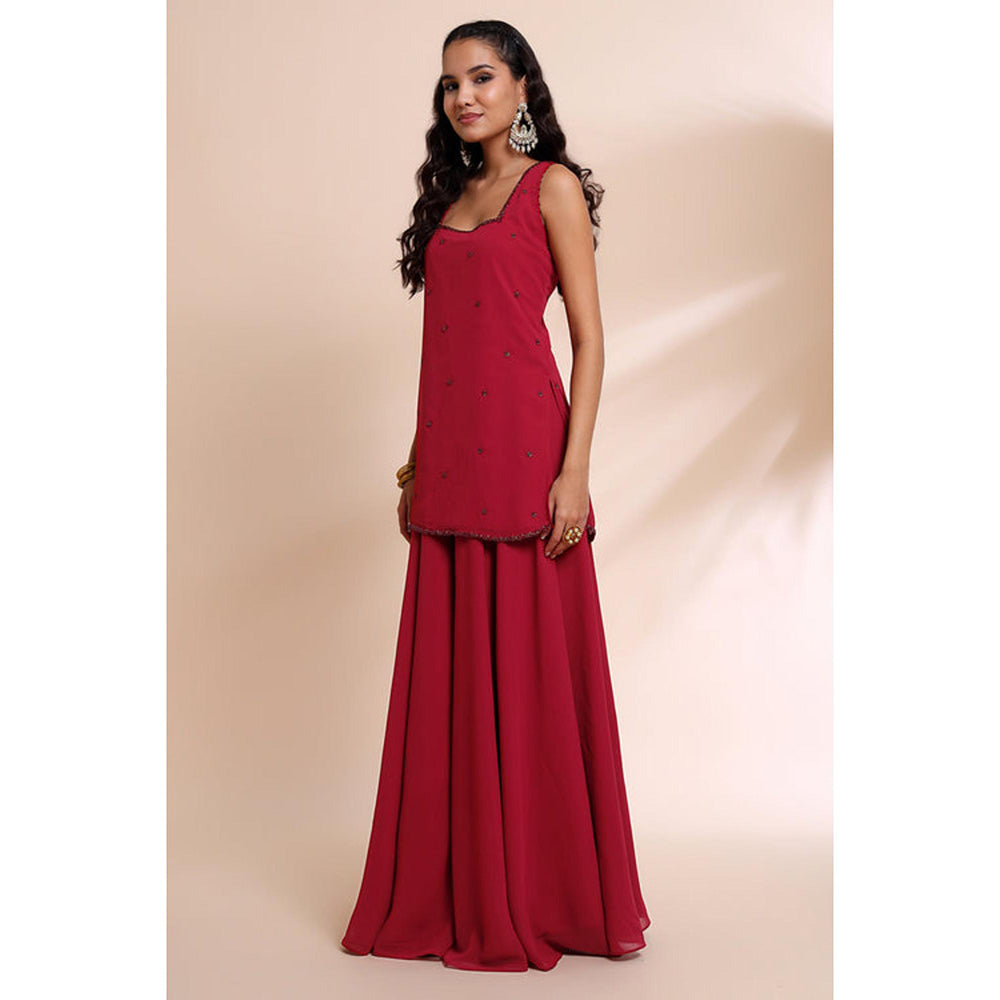 RIRASA Sucitra Red Kurta With Sharara And Dupatta