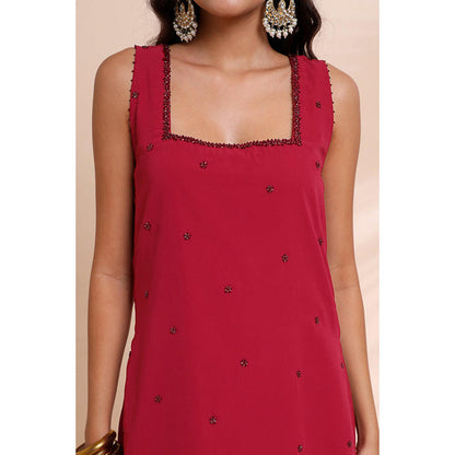 RIRASA Sucitra Red Kurta With Sharara And Dupatta