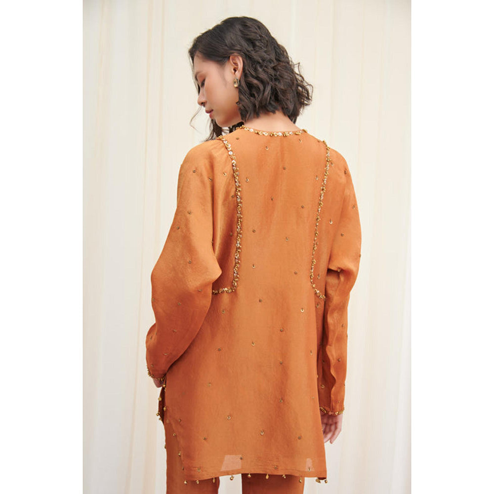RIRASA Mayur Mustard Embroidered Tissue Kurta With Pants