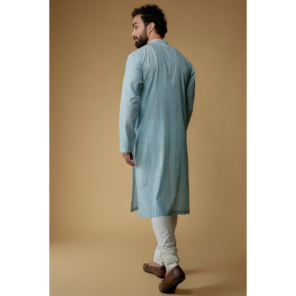 Ritambh by Rishi & Sachin Sky Blue Cotton Lurex Printed and Embellished Kurta