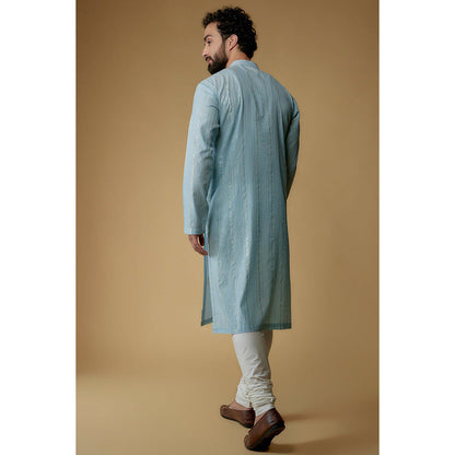 Ritambh by Rishi & Sachin Sky Blue Cotton Lurex Printed and Embellished Kurta