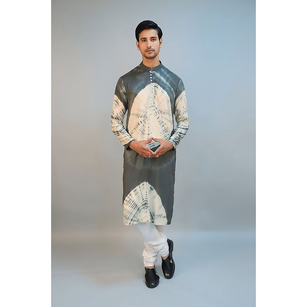 Ritambh by Rishi & Sachin Dark Green Modal Silk Tie-Dye Kurta