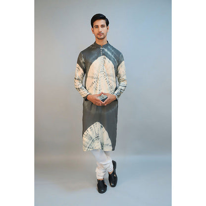 Ritambh by Rishi & Sachin Dark Green Modal Silk Tie-Dye Kurta