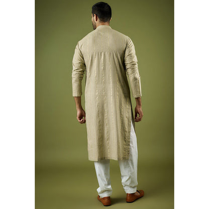 Ritambh by Rishi & Sachin Light Green Cotton Lurex Block Printed Kurta