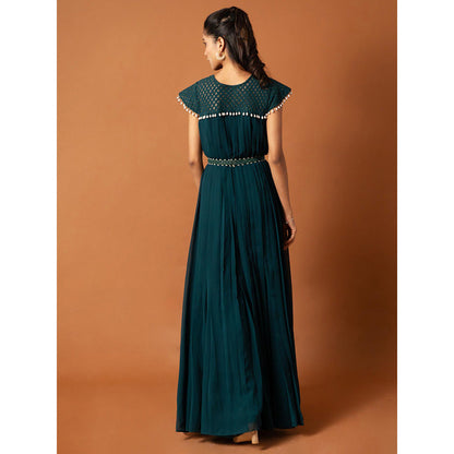Ritambh by Rishi & Sachin Rosa Teal Green Gown with Belt
