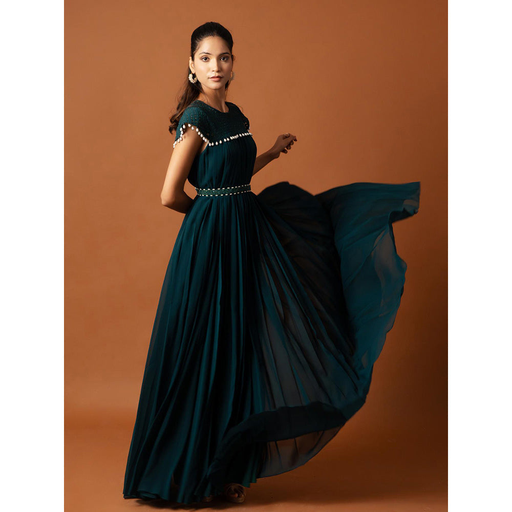 Ritambh by Rishi & Sachin Rosa Teal Green Gown with Belt