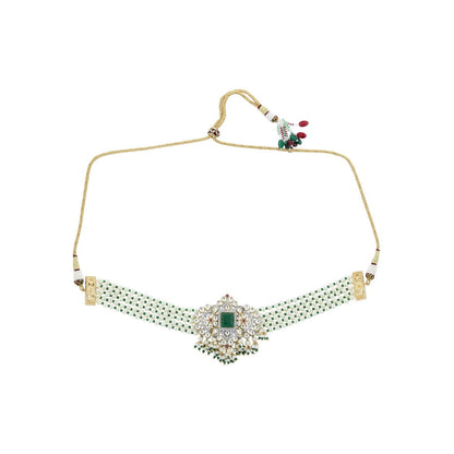 Ritu Singh Kundan Choker with Green Stone and Layered Pearl Strings