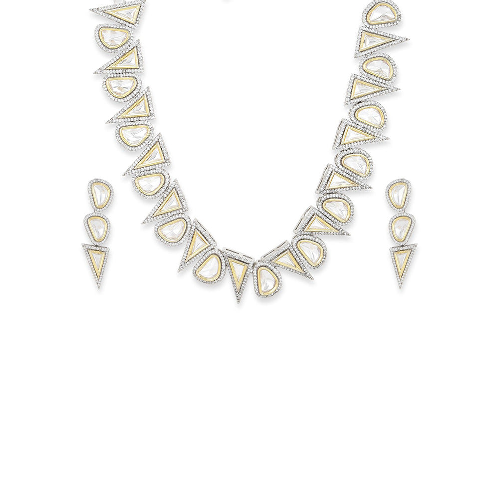 Ritu Singh Dual Tone Diamond and Semi Precious Stone Neckpiece with Earrings