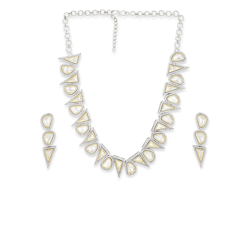 Ritu Singh Dual Tone Diamond and Semi Precious Stone Neckpiece with Earrings