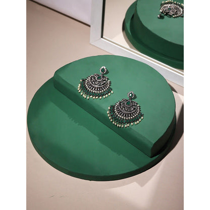 Ritu Singh Green Diamond Chand Earrings with Pearls