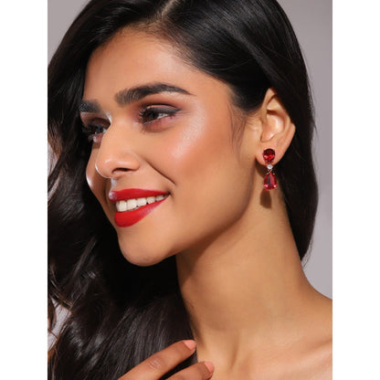 Ritu Singh Maroon and Diamond Stone Earrings