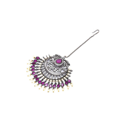 Ritu Singh Oversized Diamond and Maroon Stone Maang Tikka