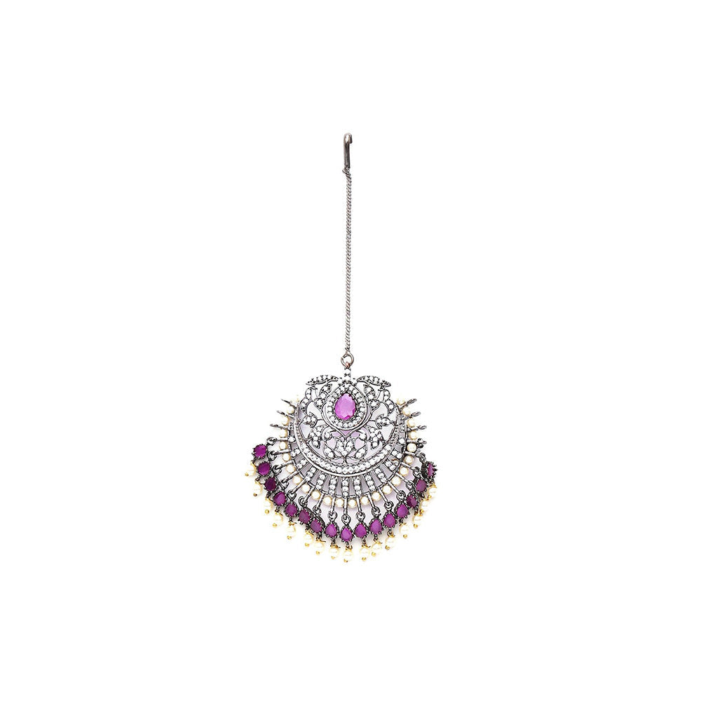 Ritu Singh Oversized Diamond and Maroon Stone Maang Tikka