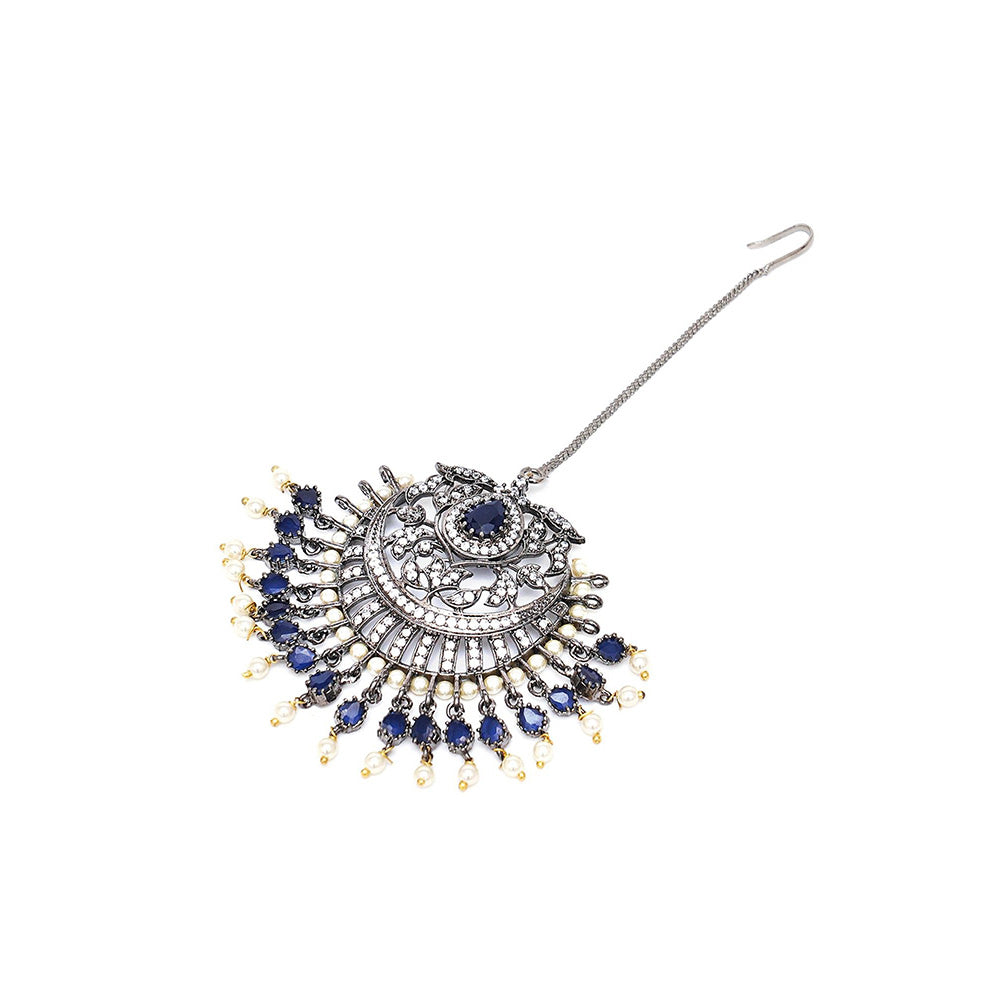 Ritu Singh Oversized Diamond and Blue Stone Maang Tikka