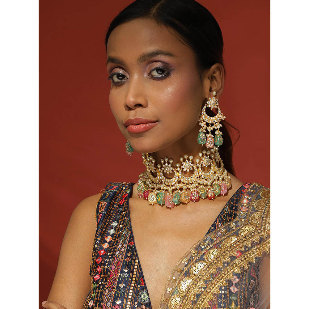 Ritu Singh Gold Plated Multi Kundan Studded Jewellery Set