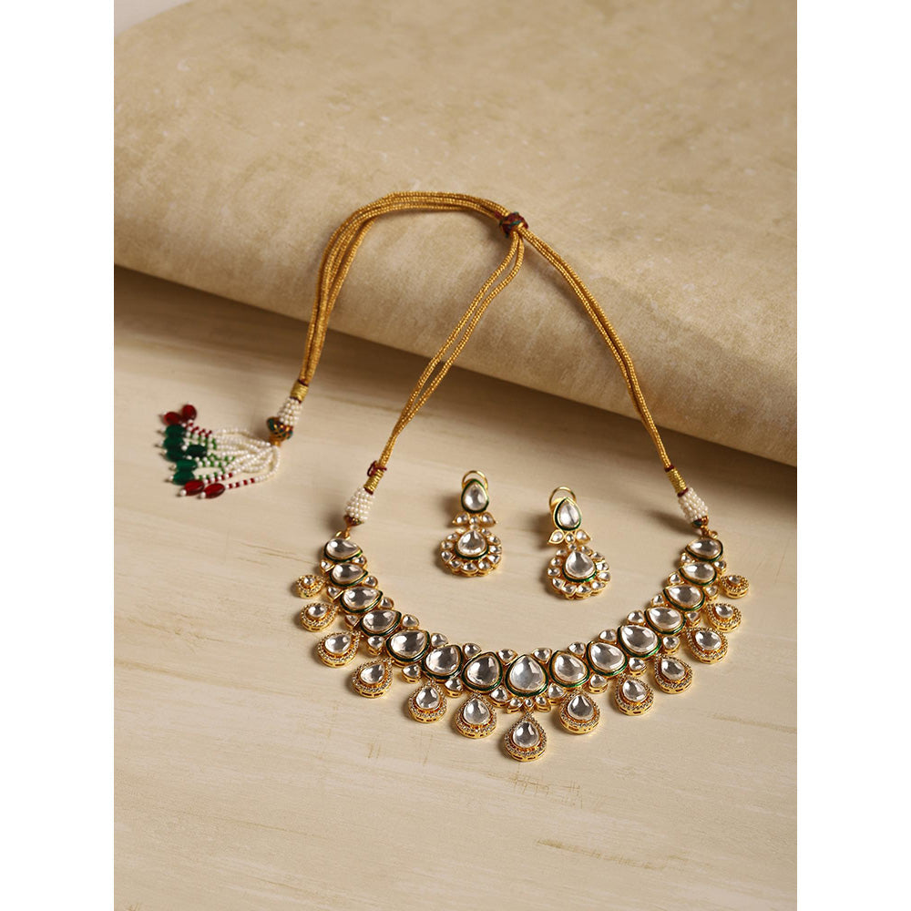 Ritu Singh Gold Plated White Kundan Stone-Studded Jewellery Set