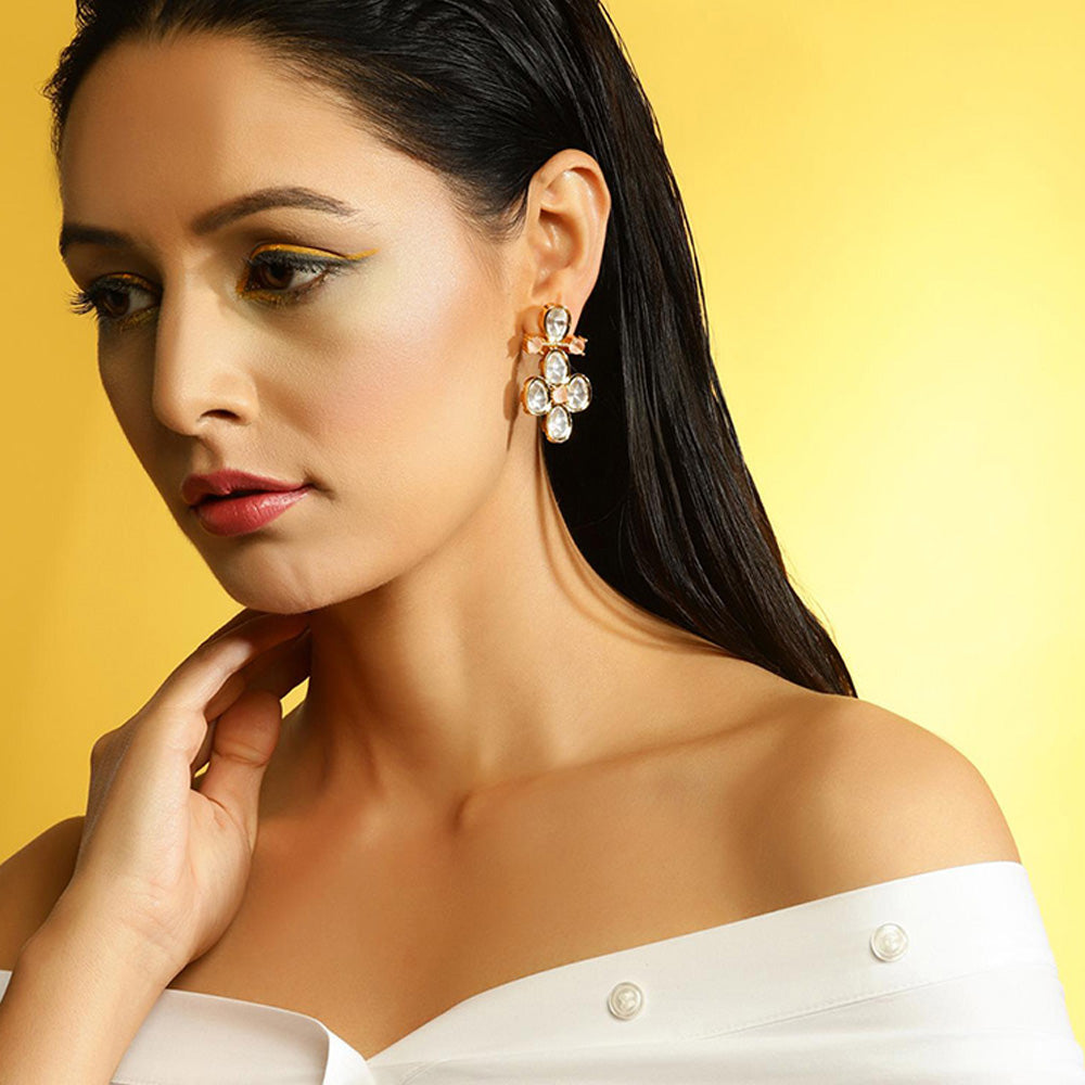Ritu Singh Gold Toned and Pink Contemporary Studs Earrings