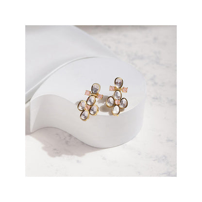 Ritu Singh Gold Toned and Pink Contemporary Studs Earrings