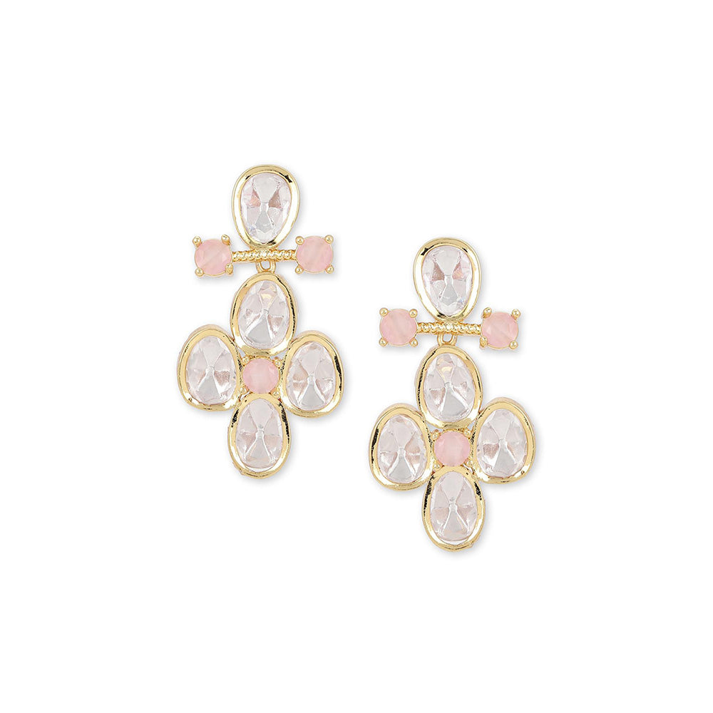 Ritu Singh Gold Toned and Pink Contemporary Studs Earrings