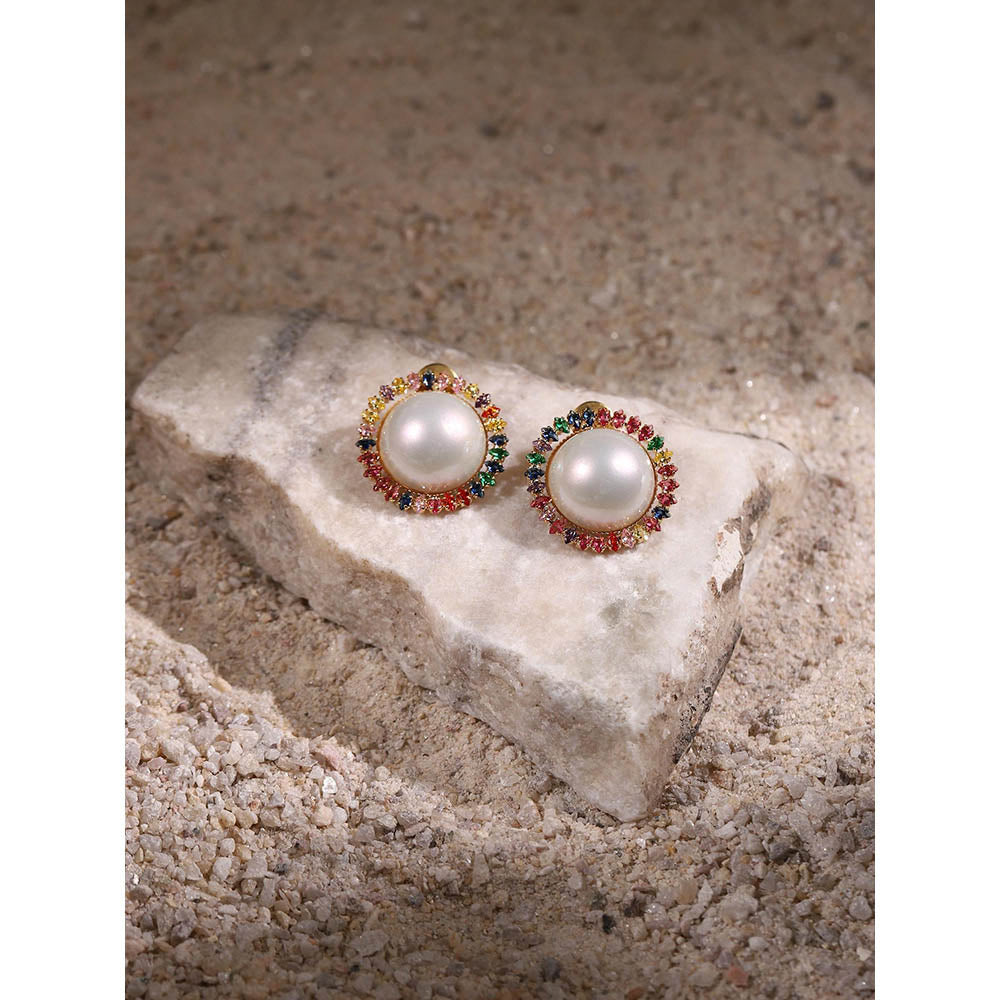 Ritu Singh White Contemporary Pearl Studs Earrings
