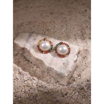 Ritu Singh White Contemporary Pearl Studs Earrings