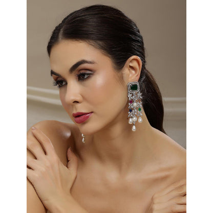 Ritu Singh Long Multi Stone Earringss with Pearl Drop Earrings