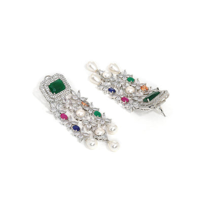 Ritu Singh Long Multi Stone Earringss with Pearl Drop Earrings