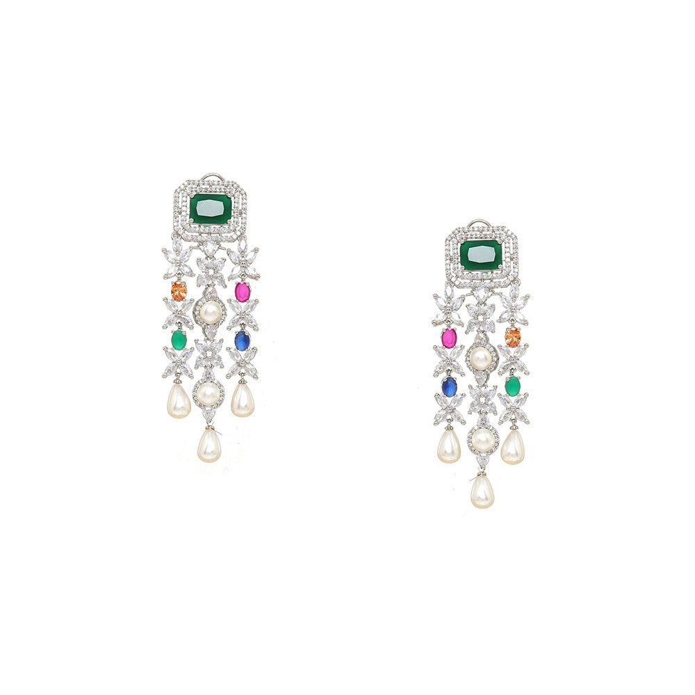 Ritu Singh Multi Stone Double Layered Long Necklace with Matching Earrings Set