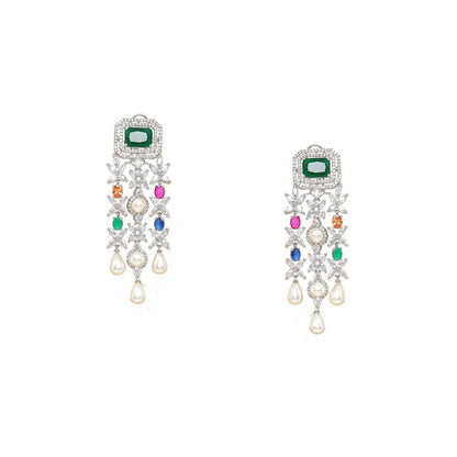 Ritu Singh Multi Stone Double Layered Long Necklace with Matching Earrings Set